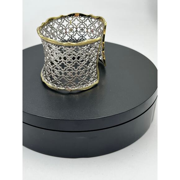 Kendra Scott Candice Two Tone Silver Gold Filigree Yellow Rose Cuff Bracelet - Picture 6 of 12